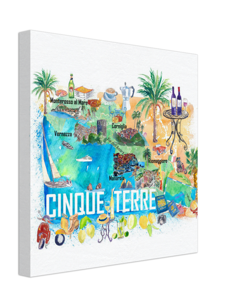 Cinque Terre Italien Illustrierte Mittelmeer-Reisekarte Highlights Golfs