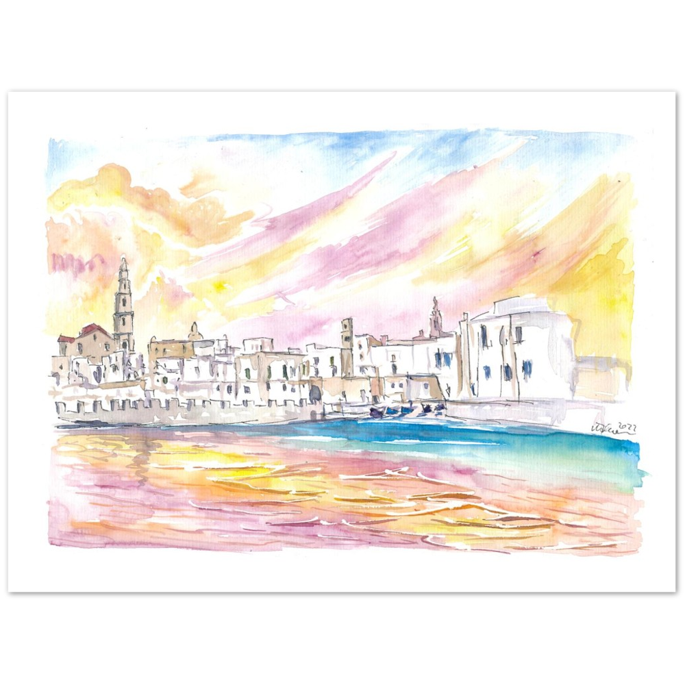 View of Monopoli Italy with Old Port in Spectacular Sunlight - Limited Edition Fine Art Print -