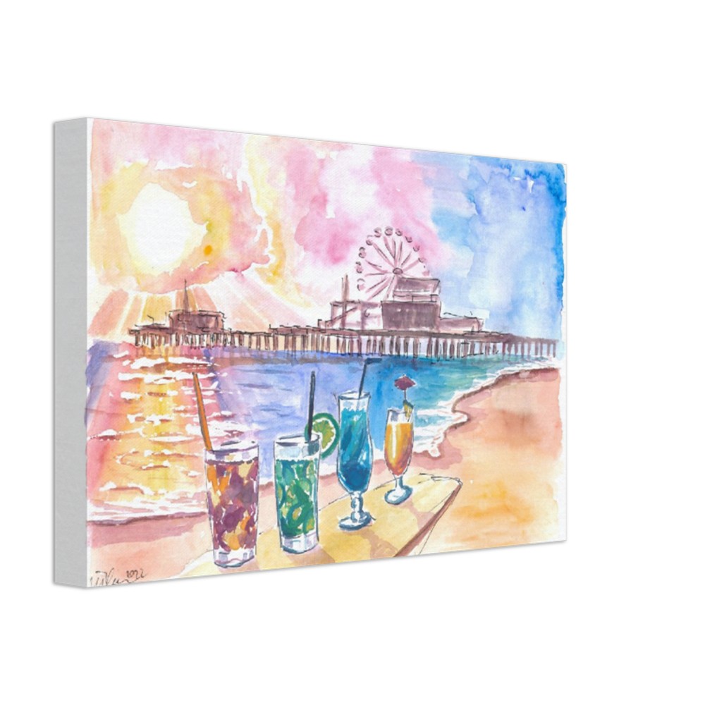 Sunset Fruit Cocktails with Santa Monica Pier at the Beach - Limited Edition Fine Art Print - Original Painting available