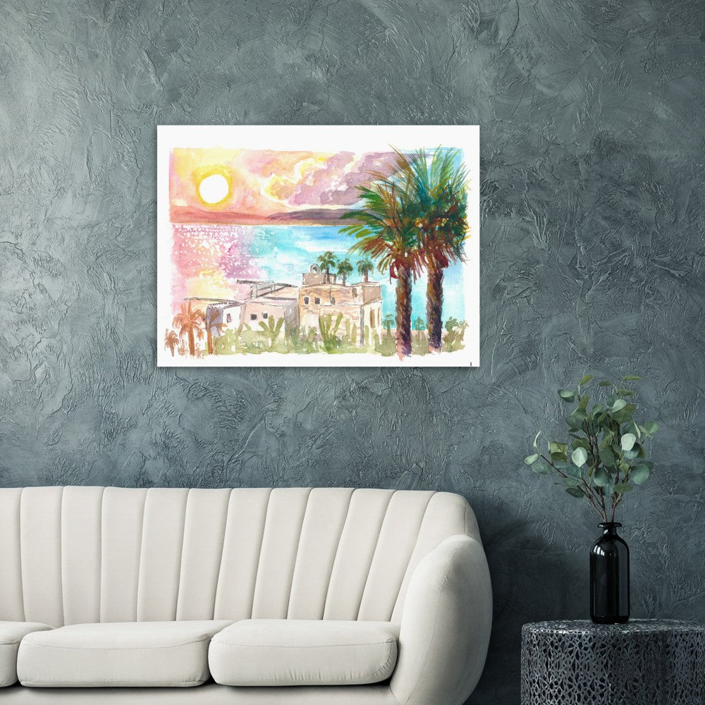 Sea of Galilee Sunset Dreams with Palms - Limited Edition Fine Art Print - Original Painting available