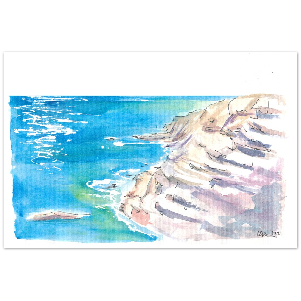 Capo Vaticano Cliffs with Blue Mediterranean Sea - Limited Edition Fine Art Print - Original Painting available