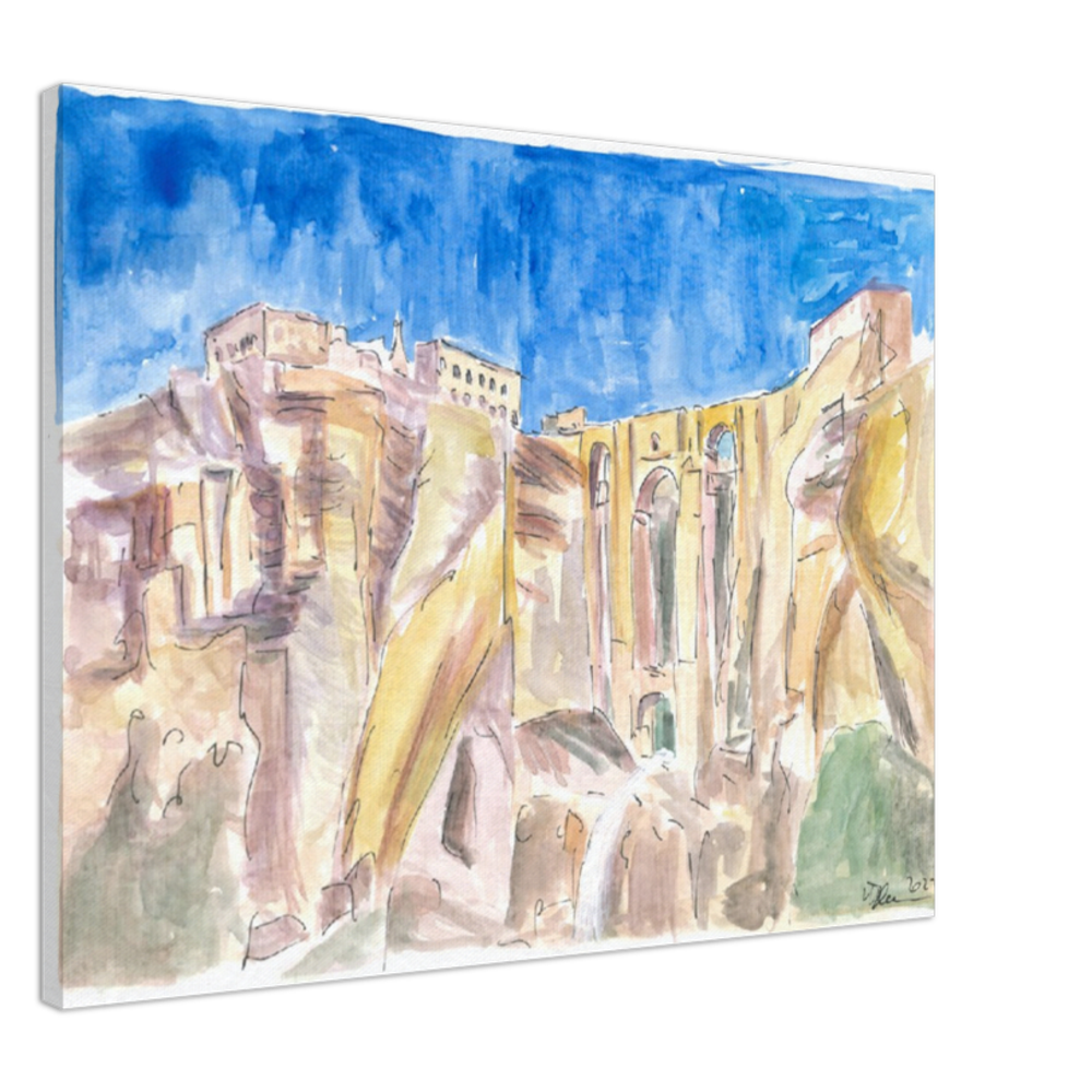 Ronda City View and Andalusia Dreams with Rocks and Puente Nuevo - Limited Edition Fine Art Print - Original Painting available