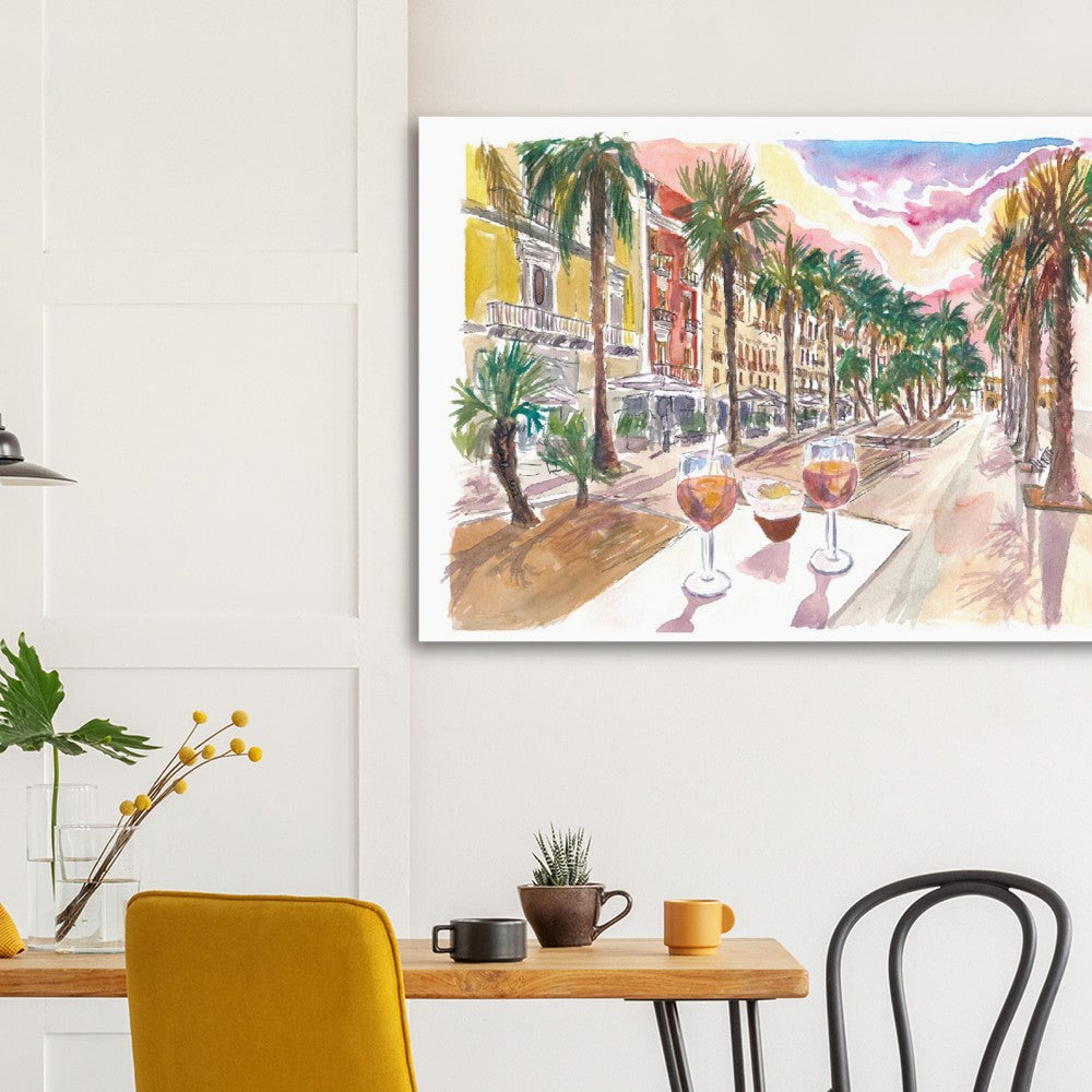 Bari Apulia Palms and Drinks on Corso Vittorio Emanuele II - Limited Edition Fine Art Print - Original Painting available