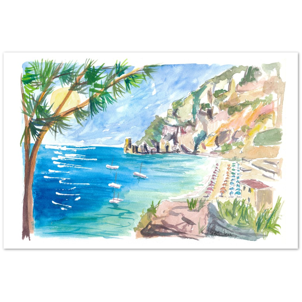 Cetara Amalfi Coast Zen with Turquoise Sea and Boats - Limited Edition Fine Art Print - Original Painting available