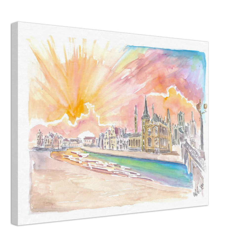 Ghent Belgium Historic City Center with Sunset - Limited Edition Fine Art Print