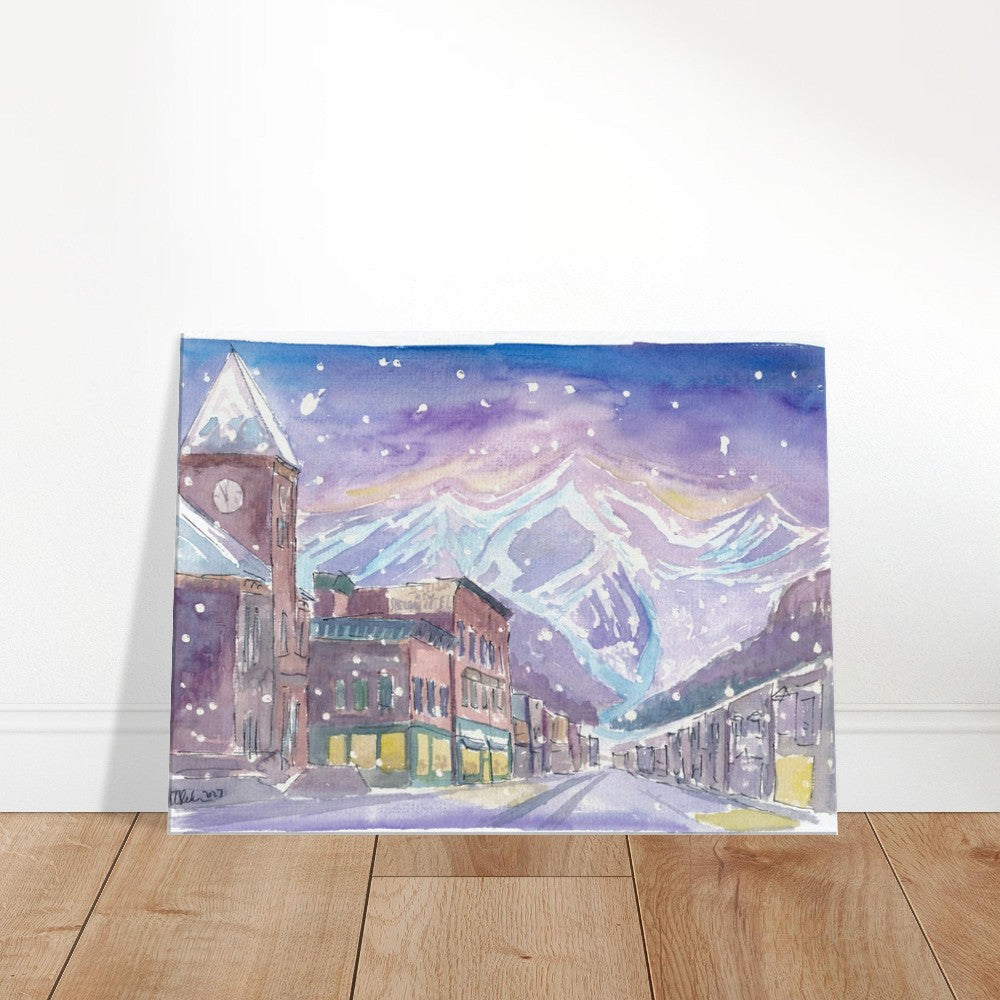 Winter in Telluride Co with romantic Snowfall and Nightly Dawn  - Limited Edition Fine Art Print - Original Painting available