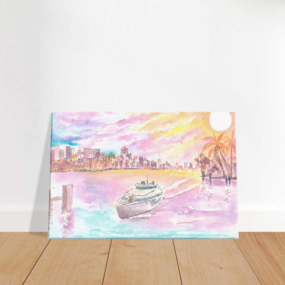 Boca Raton Sunrise with Yacht Canal and Skyline - Limited Edition Fine Art Print - Original Painting available