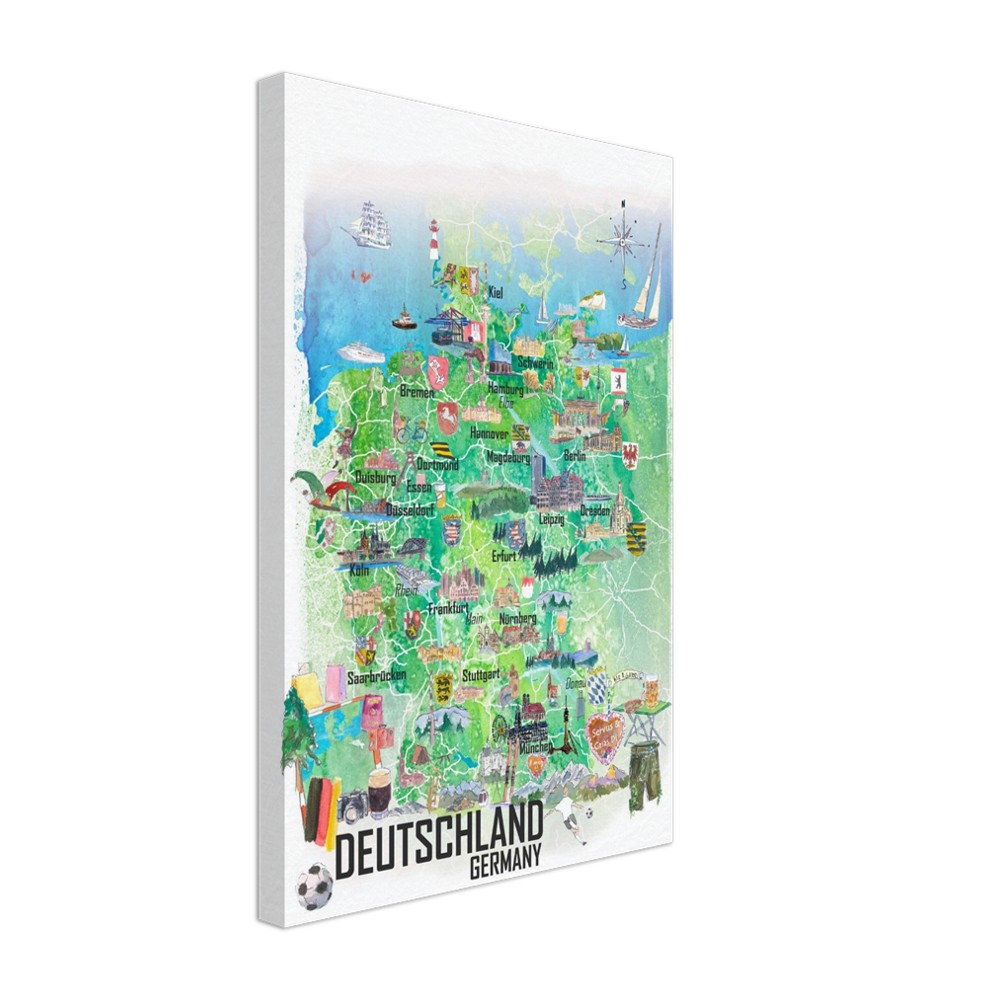 Germany Fun Map Germany Illustrated Travel Map with Cities and Highlights – artshop77
