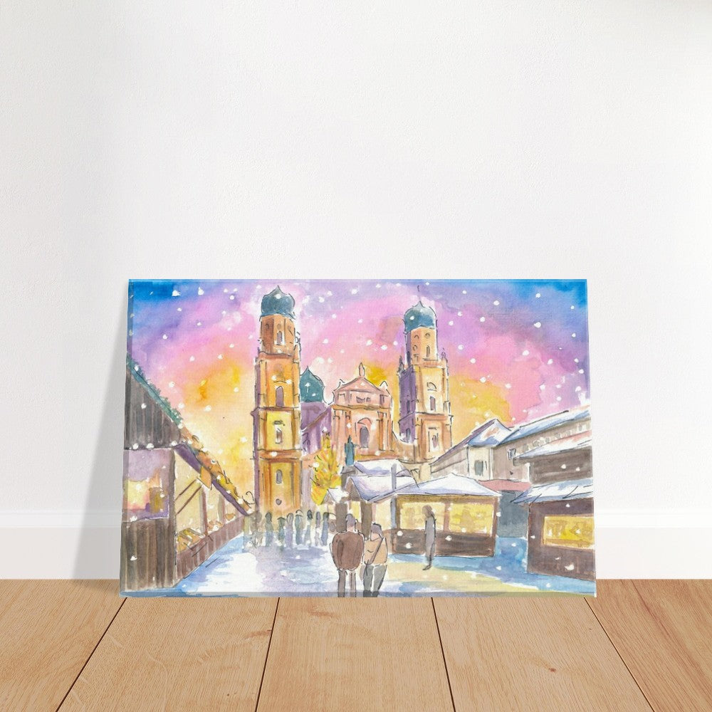 Passau Bavaria Winter Street Scene with Cathedral in Snow - Limited Edition Fine Art Print - Original Painting available