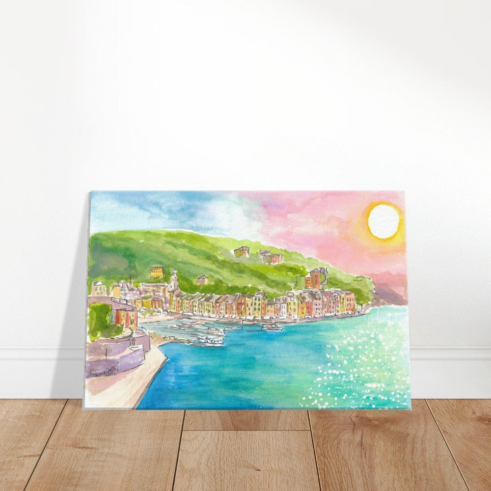 Portofino waterfront with the sun glistening in the Ligurian Sea - Limited Edition Fine Art Print -