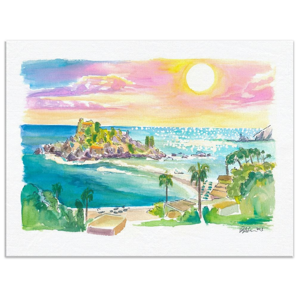 Isola Bella Taormina Sicily Panoramic View - Limited Edition Fine Art Print - Original Painting available
