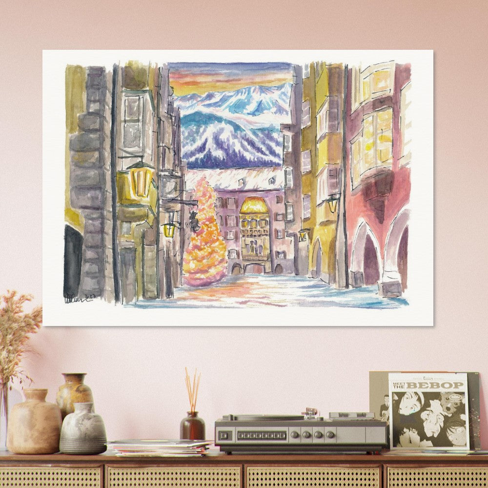 Innsbruck Winter Romance Times with Golden Roof - Limited Edition Fine Art Print - Original Painting available