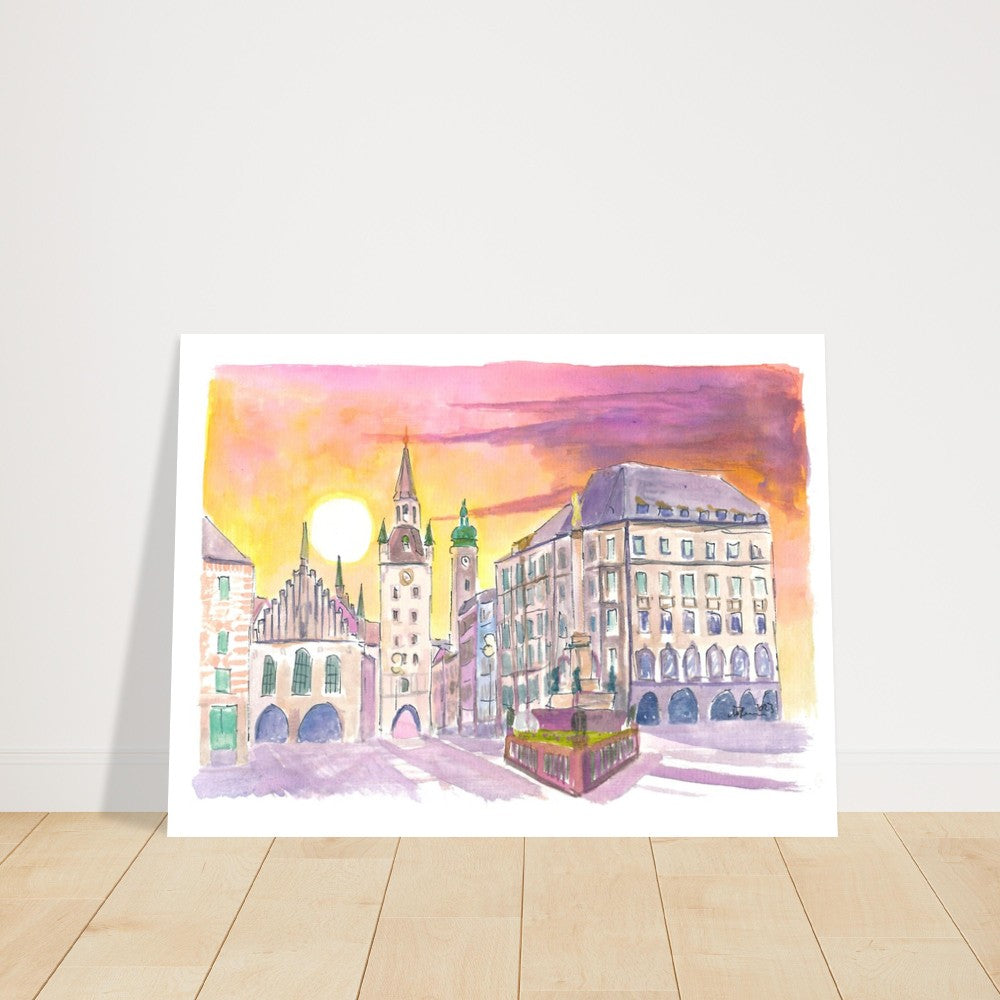 Munich Marienplatz Old Town Hall in the Morning - Limited Edition Fine Art Print - Original Painting available