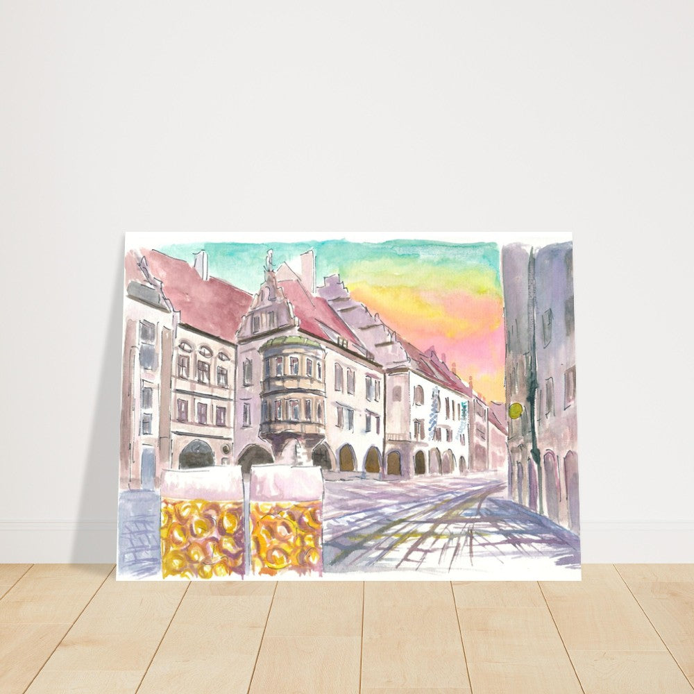 Platzl Square in Munich with Historic Old Beer Hall and Mass - Limited Edition Fine Art Print - Original Painting available