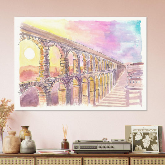 Roman Aqueduct of Segovia Spain in Late Sun - Limited Edition Fine Art Print - Original Painting available
