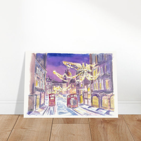 Nightly London England Streets in Winter Romance Scene -  Limited Edition Fine Art Print -