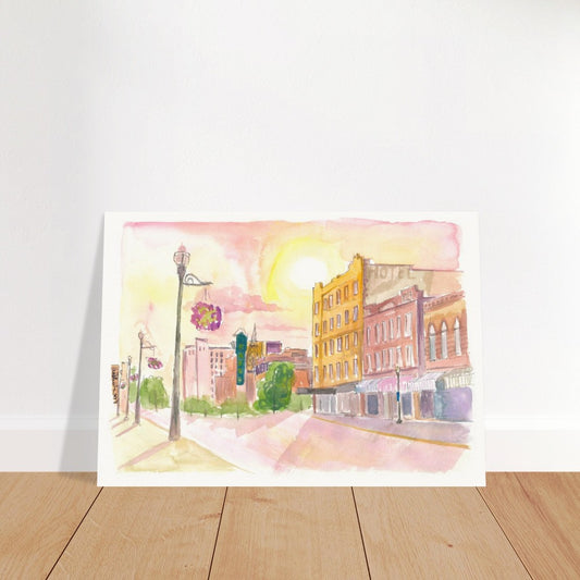 Sunset in Fargo Noth Dakota Historic Main Street - Limited Edition Fine Art Print - Original Painting available