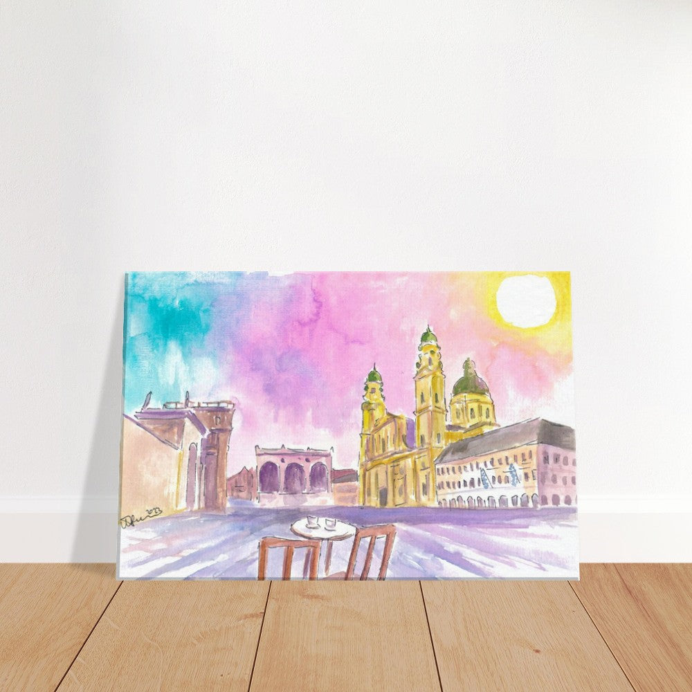 Munich Odeon Square Coffee and Rainbow Sunset - Limited Edition Fine Art Print -