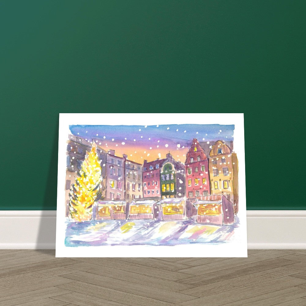 Stockholm Winter Scene at Nightly Gamla Stan - Limited Edition Fine Art Print - Original Painting available