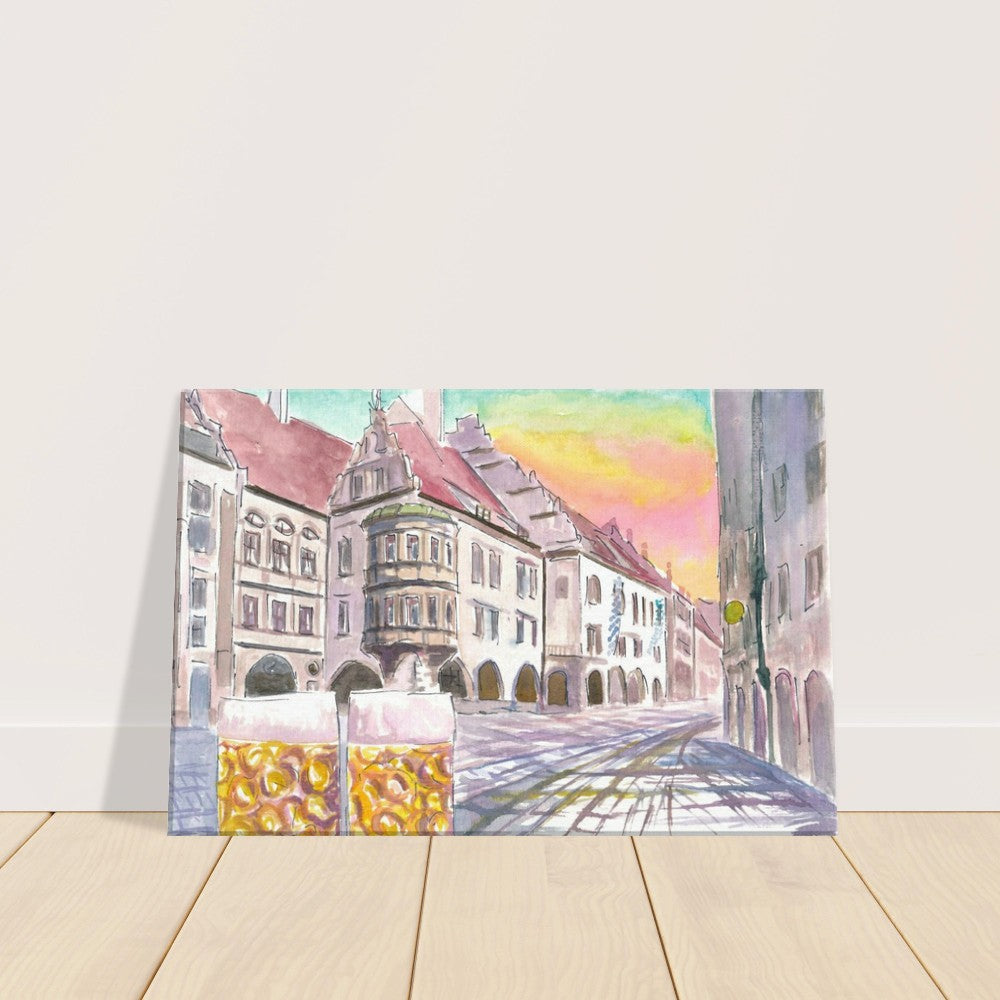 Platzl Square in Munich with Historic Old Beer Hall and Mass - Limited Edition Fine Art Print - Original Painting available