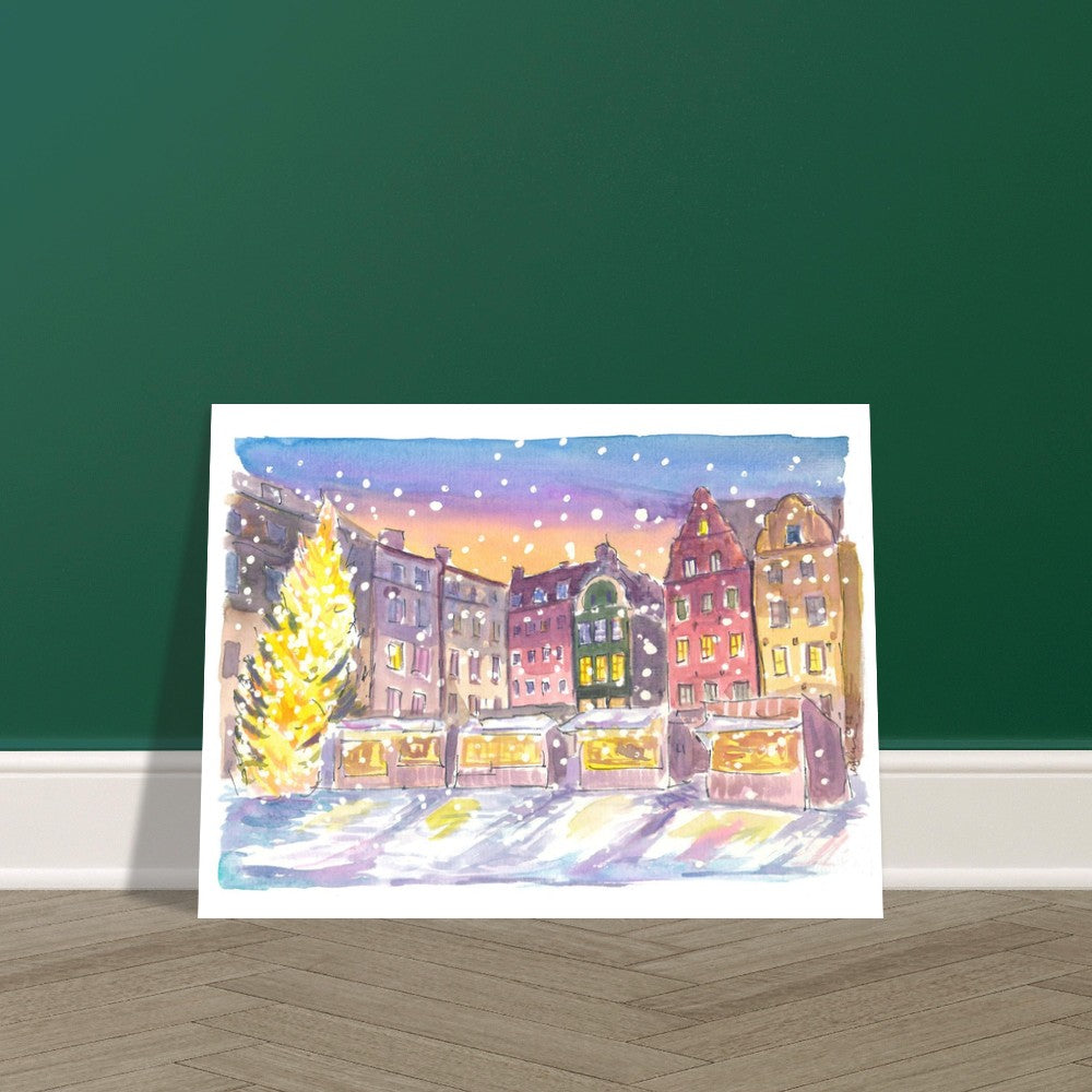 Stockholm Winter Scene at Nightly Gamla Stan - Limited Edition Fine Art Print - Original Painting available