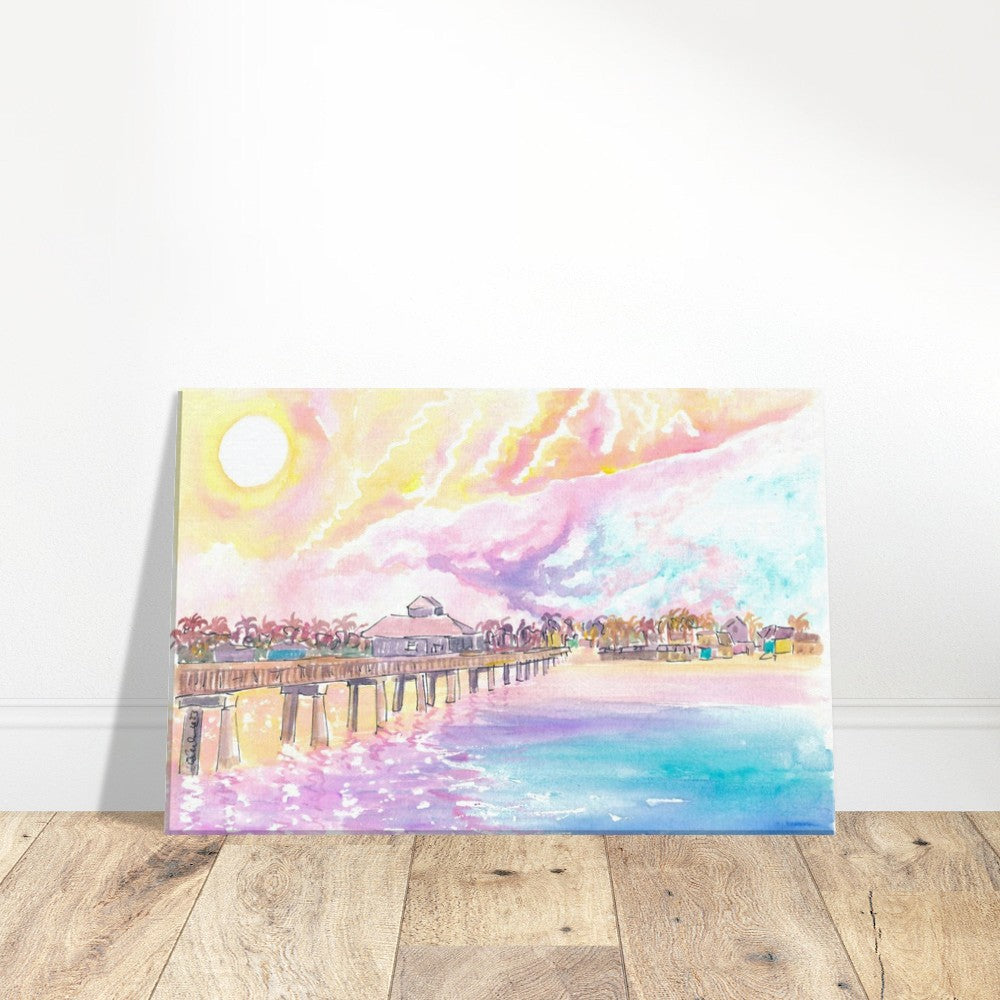 Romance in Fort Myers Florida with Fishing Pier in Sunset - Limited Edition Fine Art Print - Original Painting available