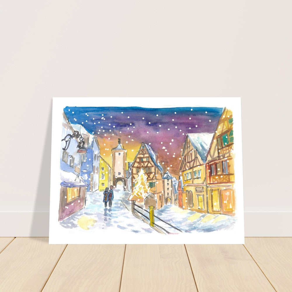 Rothenburg Tauber Winter Wonderland Walks at Night - Limited Edition Fine Art Print - Original Painting available