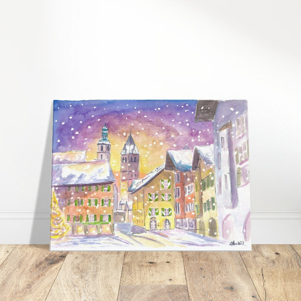 Kitzbühel Tyrol Main Street Winter Scene with Churches - Limited Edition Fine Art Print - Original Painting available