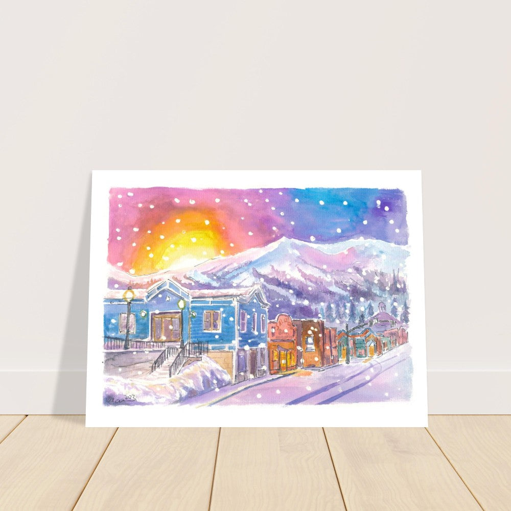 Snowing in Breckenridge Colorado Nightly Winter Street Scene - Limited Edition Fine Art Print - Original Painting available