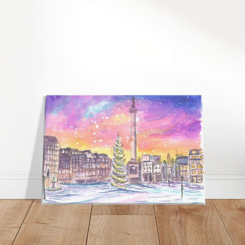 London Trafalgar Square Nelson with Snow at Night - Limited Edition Fine Art Print -