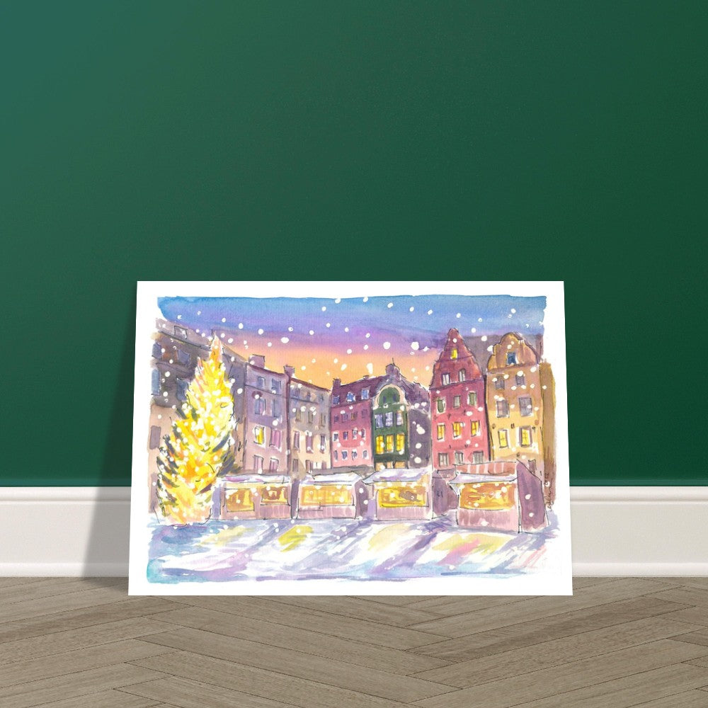 Stockholm Winter Scene at Nightly Gamla Stan - Limited Edition Fine Art Print - Original Painting available