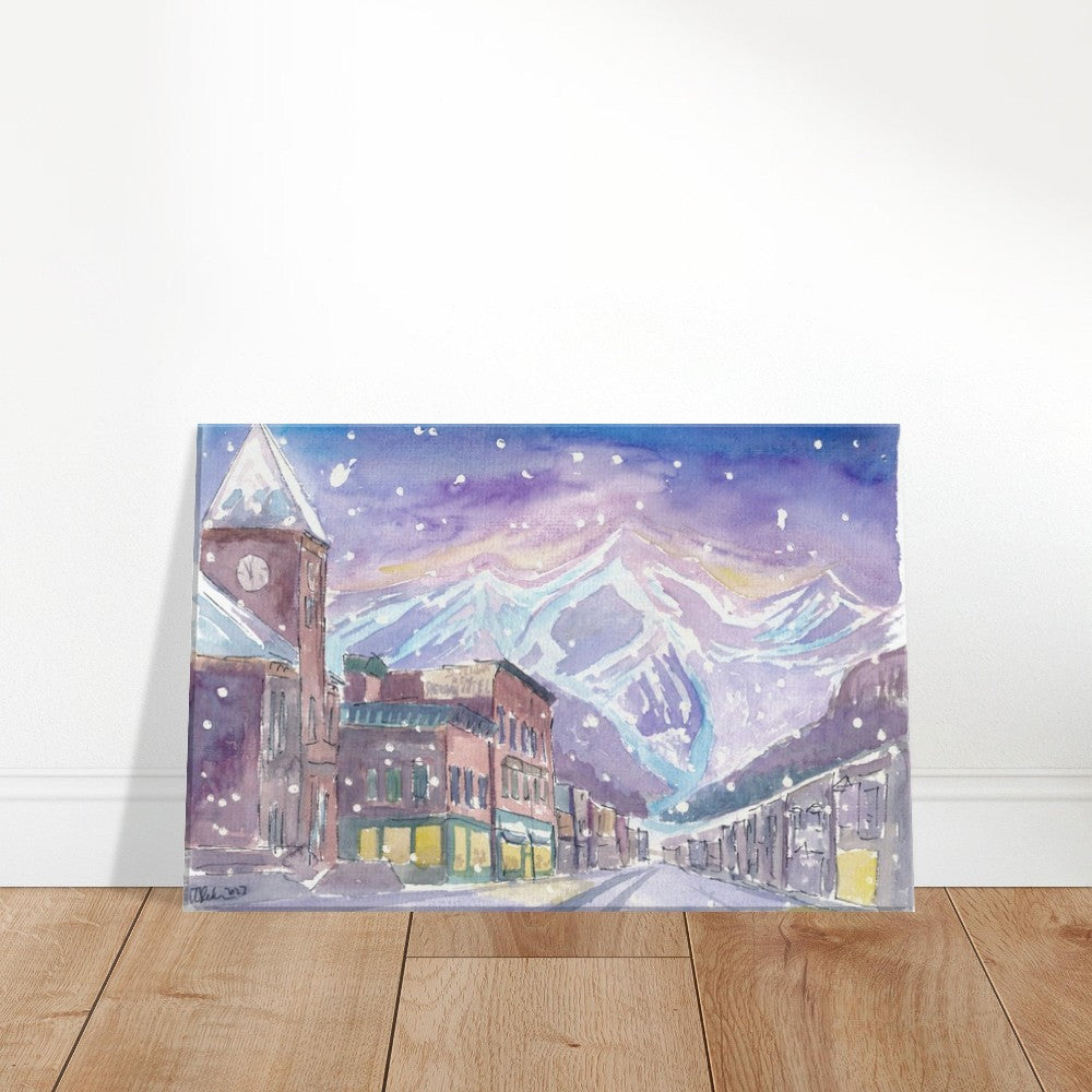 Winter in Telluride Co with romantic Snowfall and Nightly Dawn  - Limited Edition Fine Art Print - Original Painting available