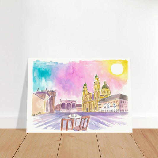 Munich Odeon Square Coffee and Rainbow Sunset - Limited Edition Fine Art Print -