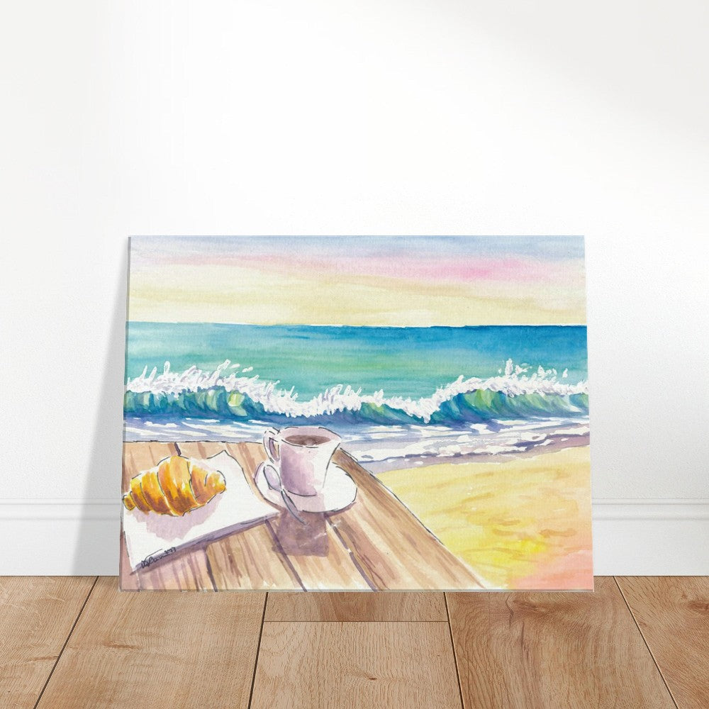 Beautiful Beach Morning with Coffee Brioche and Waves - Limited Edition Fine Art Print - Original Painting available