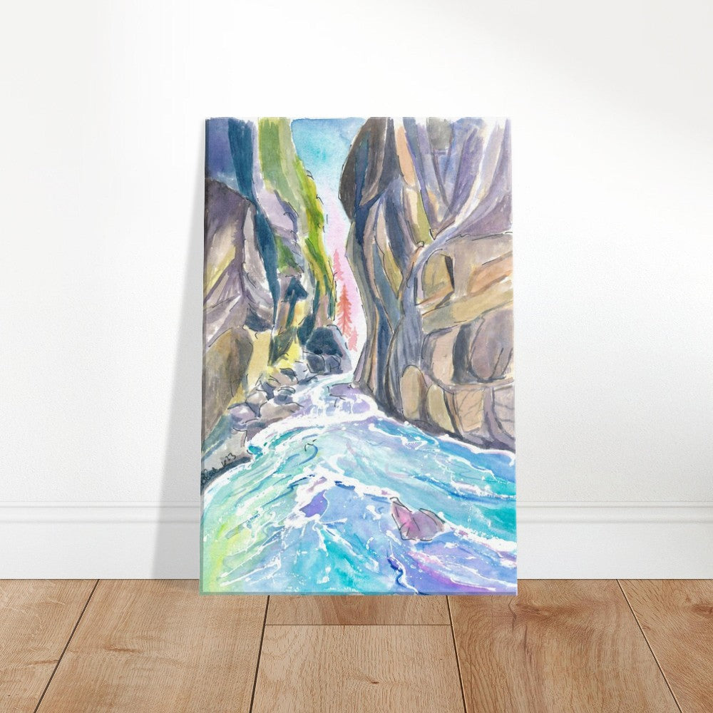 Partnach Gorge Scene with Roaring Water of Wild Stream - Limited Edition Fine Art Print - Original Painting available