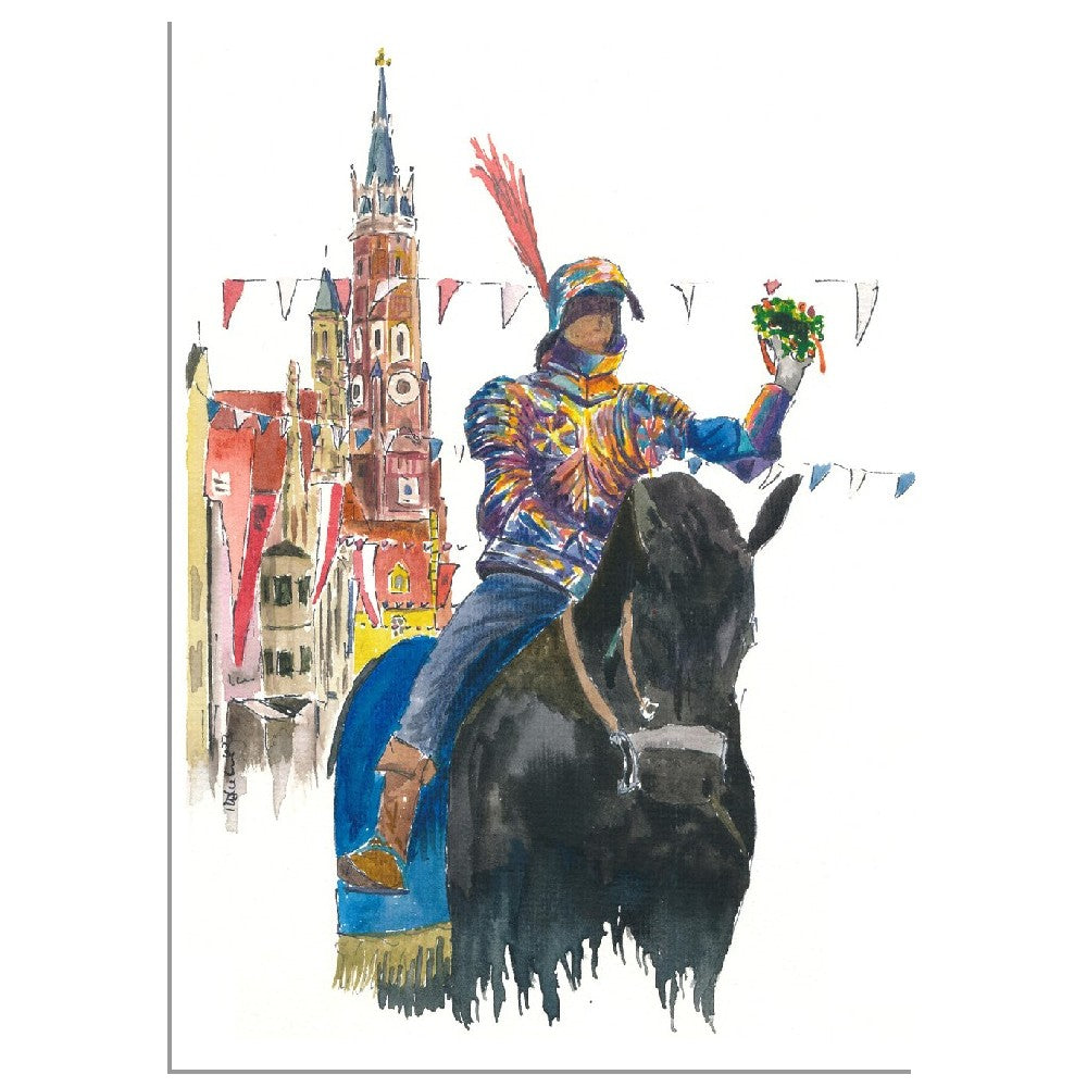 Landshut Knight in the procession in the historical dreamlike old town - Limited Edition Fine Art Print - Original Painting available