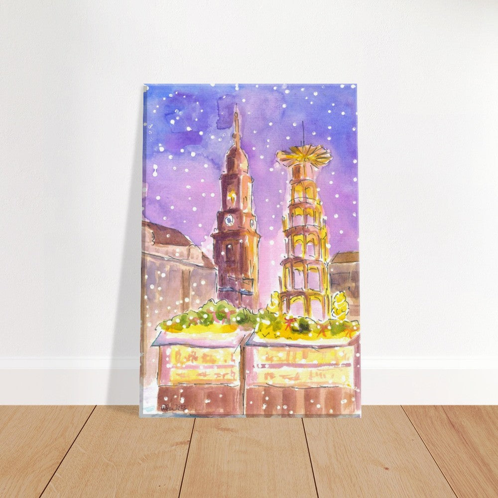 Dresden XMAS Market in Nightly Winter Scene at Striezelmarkt - Limited Edition Fine Art Print - Original Painting available