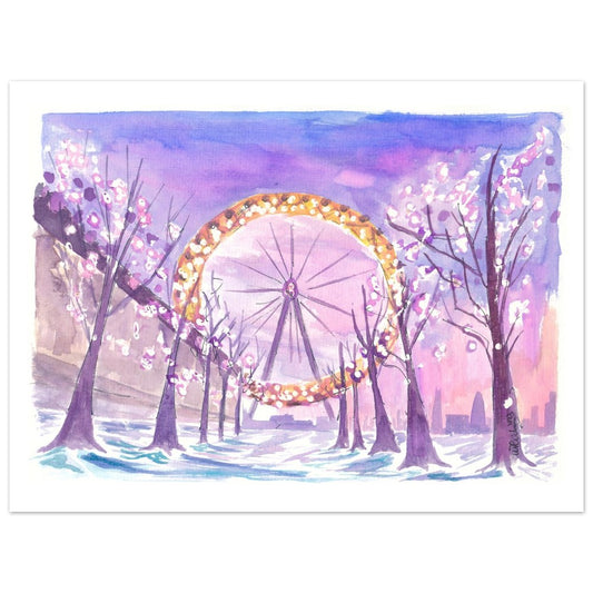 London England View of Eye in Winter with Snow South Bank - Limited Edition Fine Art Print -