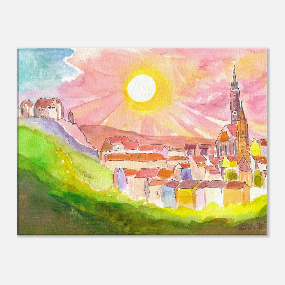 Landshut Carossahöhe with Trausnitz Castle and Old Town in Sunset - Limited Edition Fine Art Print - Original Painting available