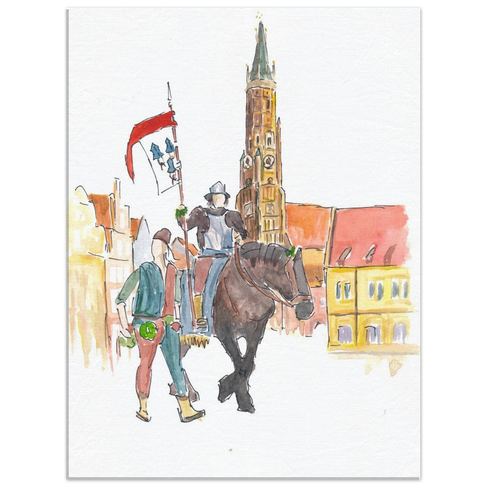 The Landshut city flag with bearer on horseback at Trinity Square - Limited Edition Fine Art Print -