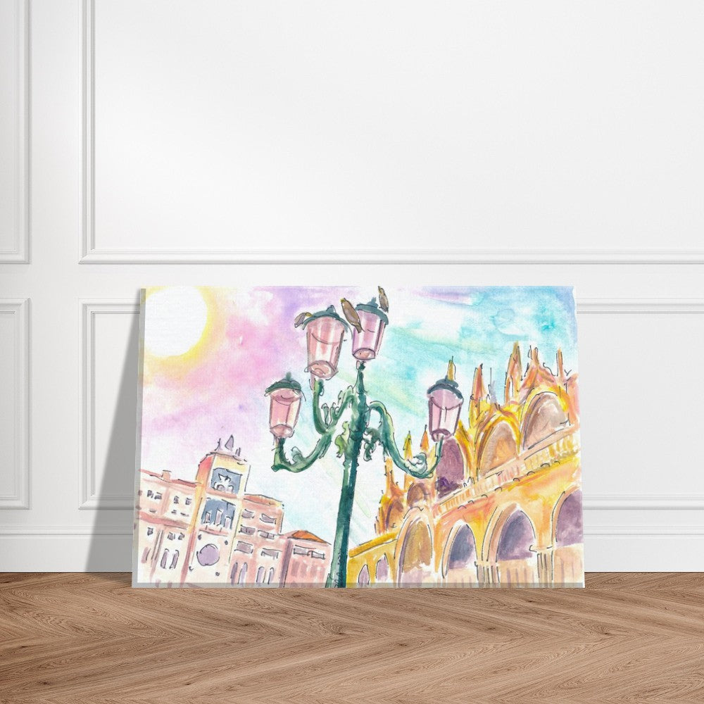 Piazza San Marco with St Mark Clock Tower Basilica and Venetian Lantern - Limited Edition Fine Art Print - Original Painting available