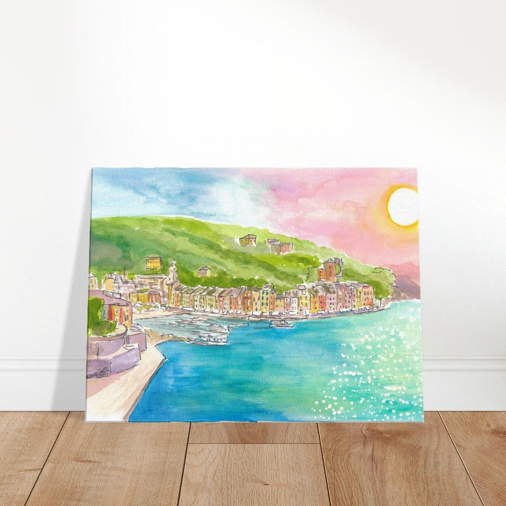 Portofino waterfront with the sun glistening in the Ligurian Sea - Limited Edition Fine Art Print -