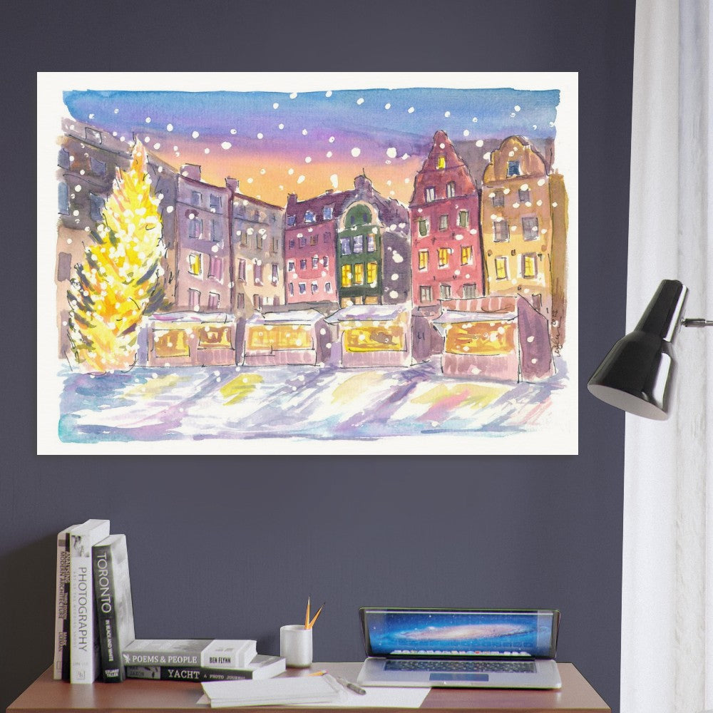 Stockholm Winter Scene at Nightly Gamla Stan - Limited Edition Fine Art Print - Original Painting available