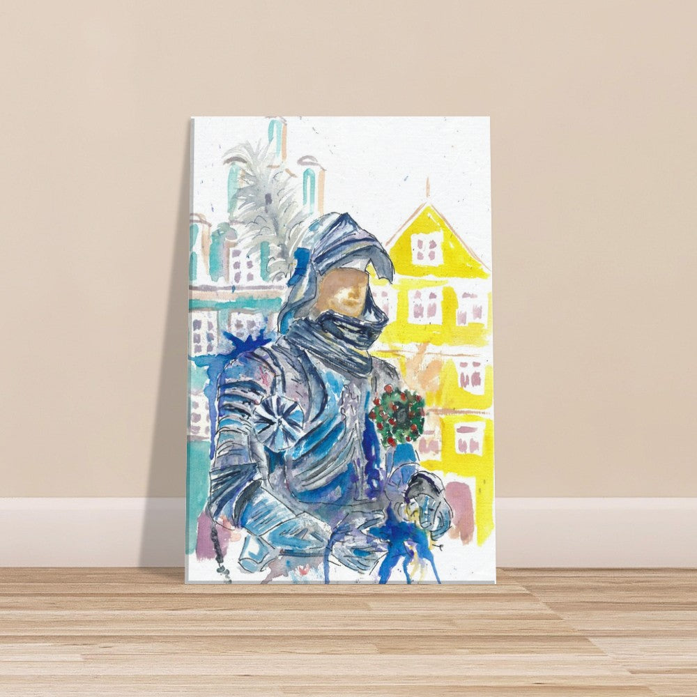 Armored Knight with Medieval Old Town Houses in Landshut Bavaria - Limited Edition Fine Art Print - Original Painting available