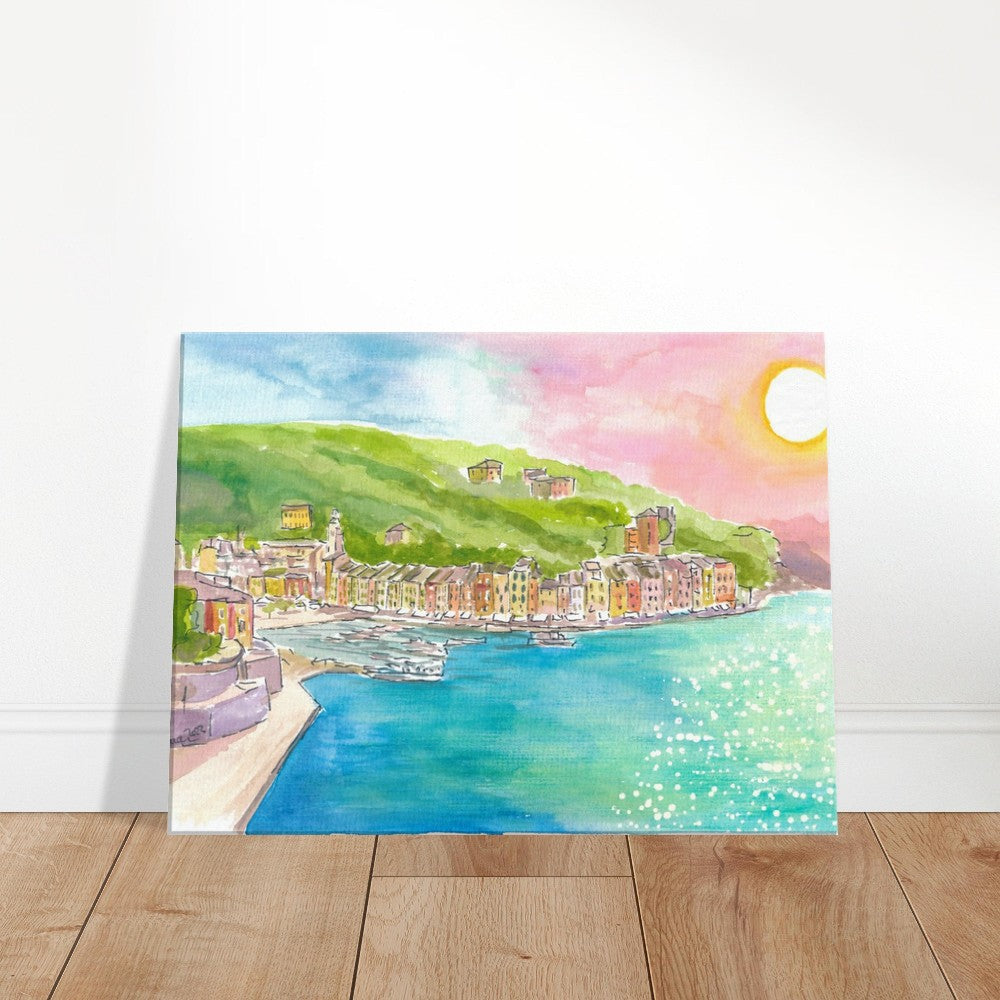 Portofino waterfront with the sun glistening in the Ligurian Sea - Limited Edition Fine Art Print -