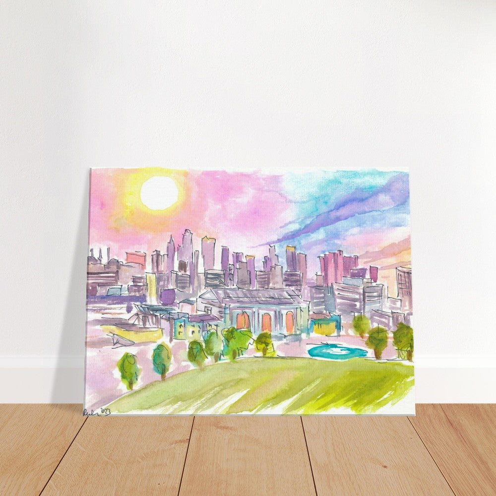 Kansas City Missouri Cityscape and Skyline in Watercolor Sunset - Limited Edition Fine Art Print - Original Painting available