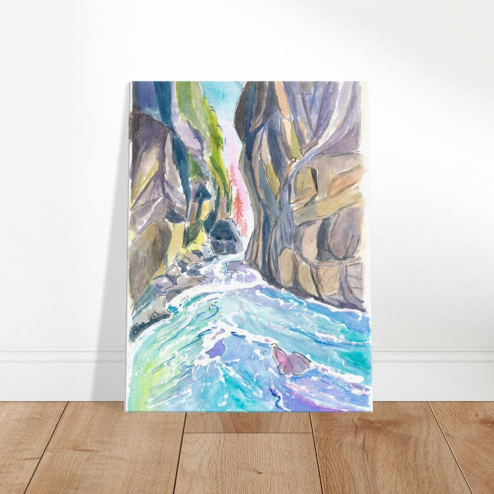 Partnach Gorge Scene with Roaring Water of Wild Stream - Limited Edition Fine Art Print - Original Painting available