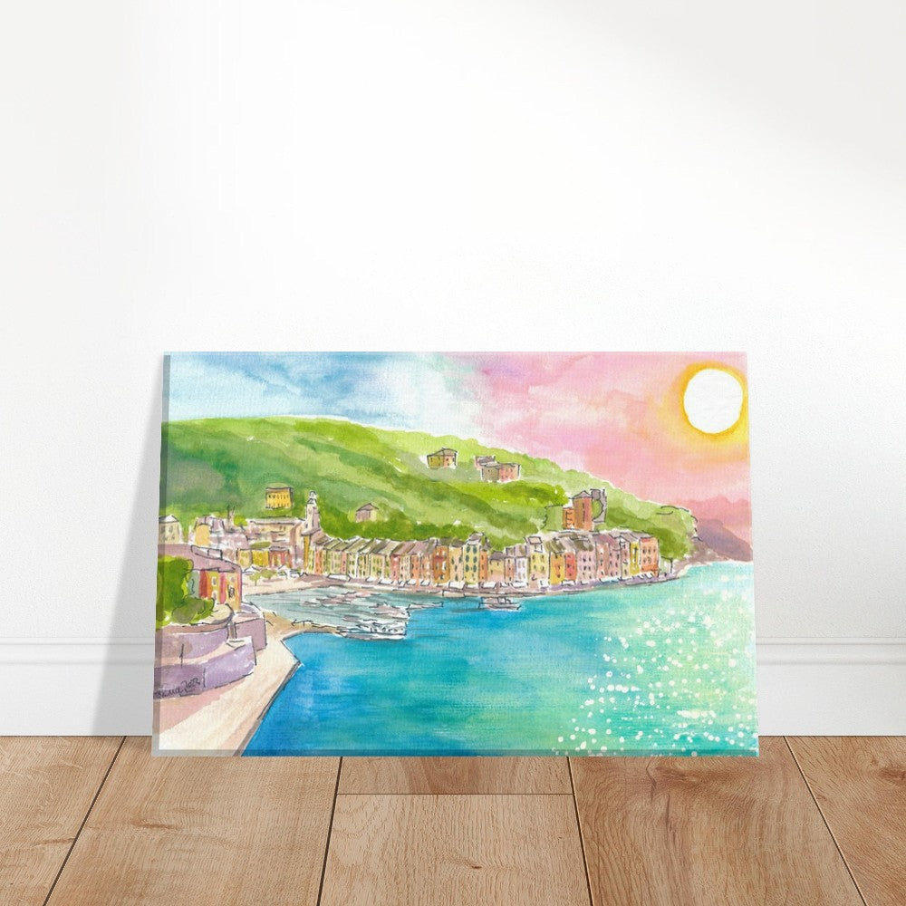 Portofino waterfront with the sun glistening in the Ligurian Sea - Limited Edition Fine Art Print -