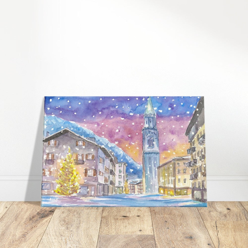 Cortina D'Ampezzo Dolomite Winter Charm in Nightly Mountains - Limited Edition Fine Art Print - Original Painting available