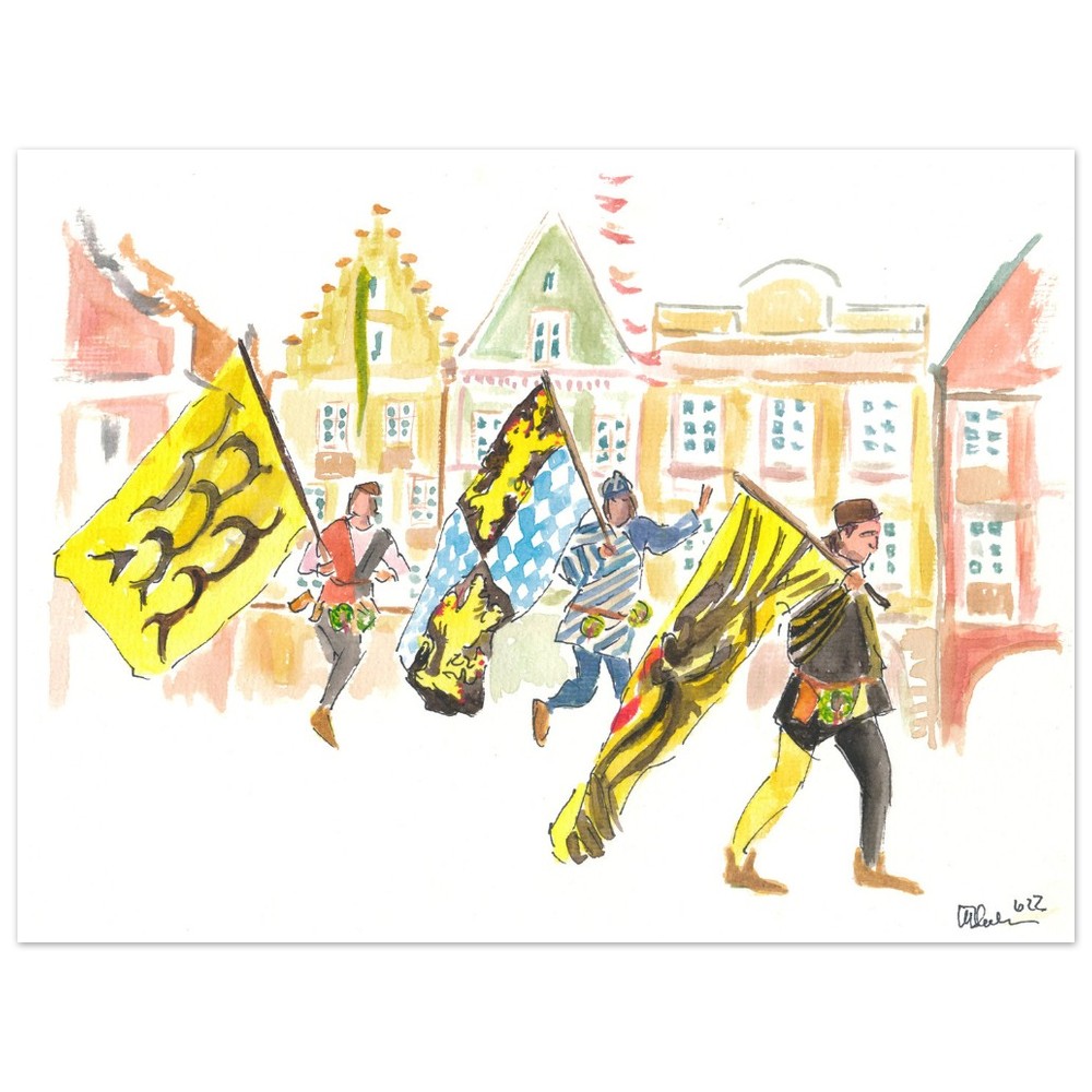 Imperial and Ducal Flag Waivers in Historic Landshut Old Town - Limited Edition Fine Art Print -